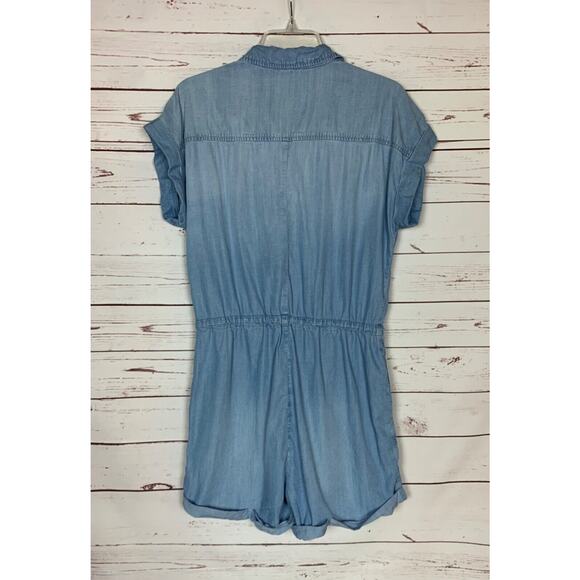 Cloth & Stone Anthropologie Women's S Small Blue Chambray Tencel Shorts Romper - Picture 8 of 12